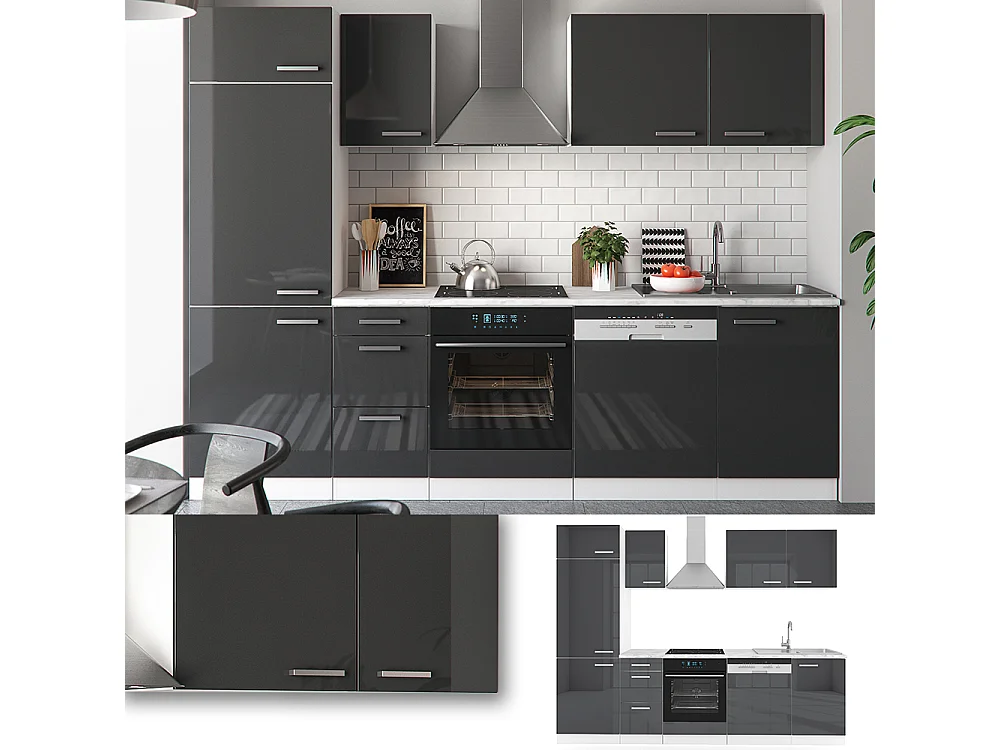 Mueble de cocina antracita brillo intenso/blanco 270x57.1x81.6 optima