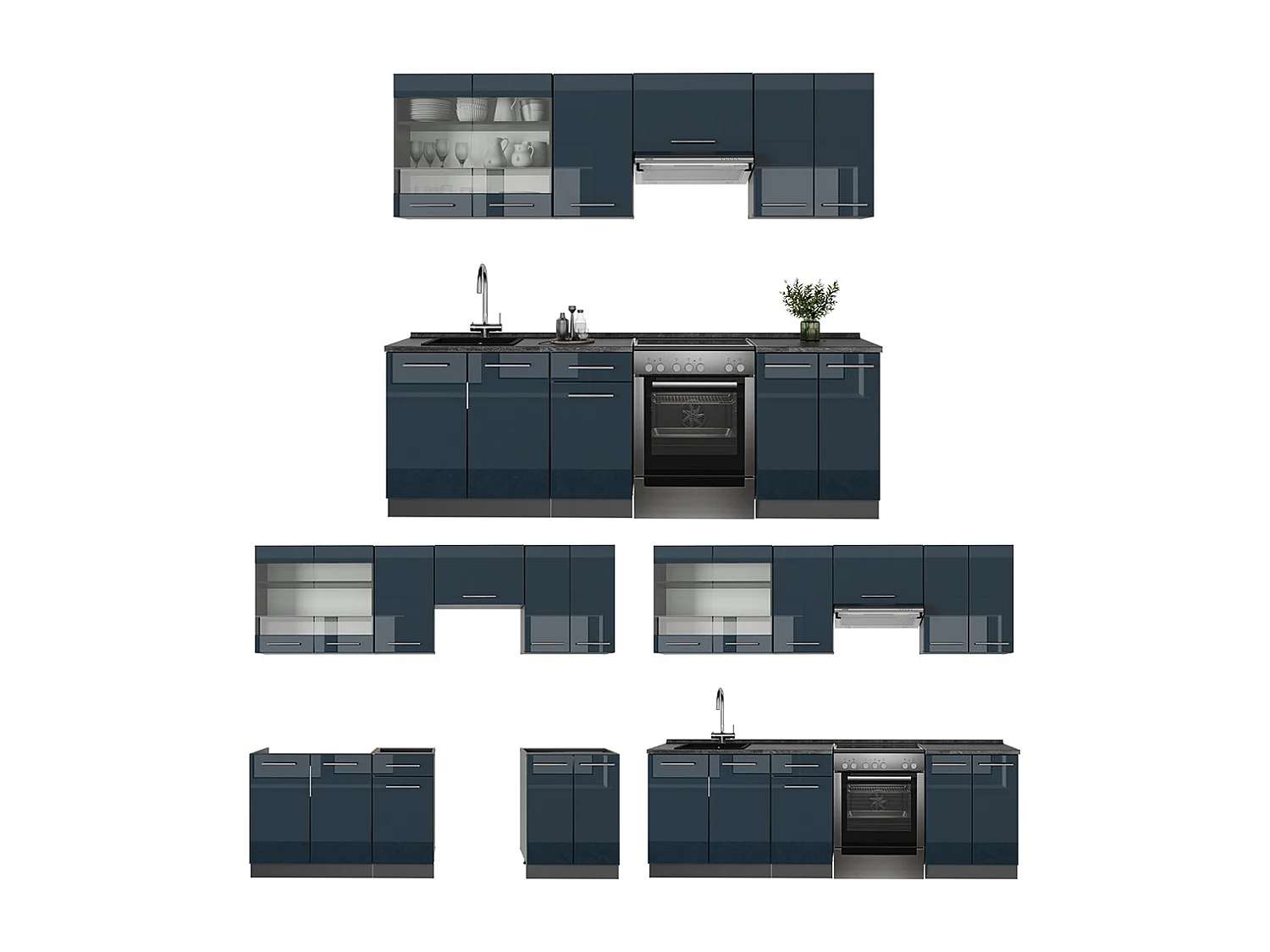Ligne de cuisine bleu foncé brillant/anthracite 240x46x81.6 fame-line