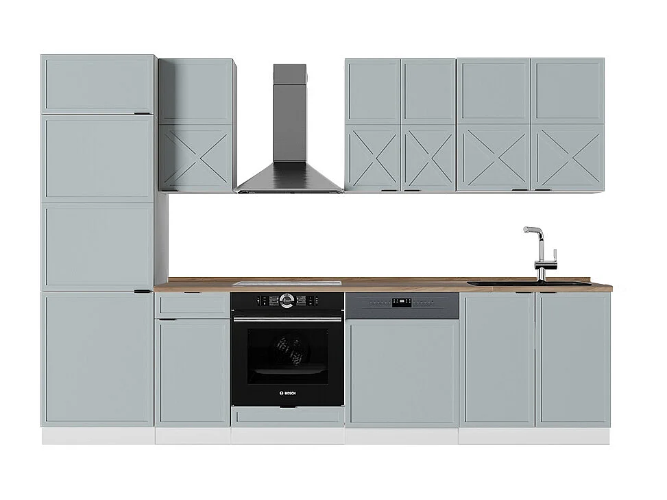 Cuisine bleu clair-gris/blanc 300x60x81.6 fame-line