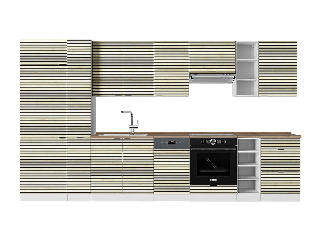 Complete keukeneenheid eiken paneel/wit 355x60x81.6 fame-line