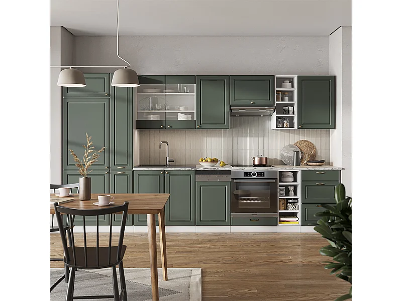 Mueble de cocina verde-dorado casa de campo/blanco 355x46x81.6 fame-line