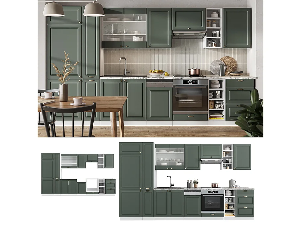 Cuisine vert-or landhaus/blanc 355x46x81.6 fame-line