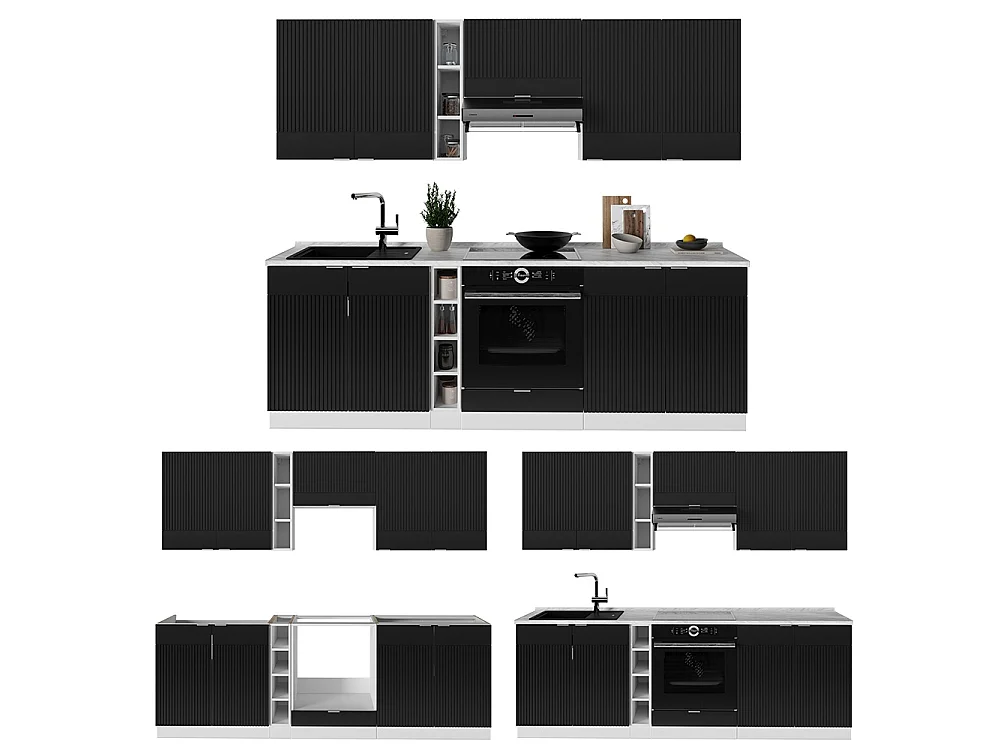 Mueble de cocina negro a rayas/blanco 235x60x81.6 fame-line