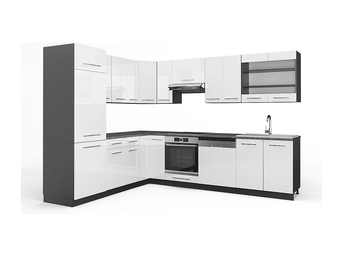 Cozinha de canto branco alto brilho/antracite 287x60x81.6 fame-line