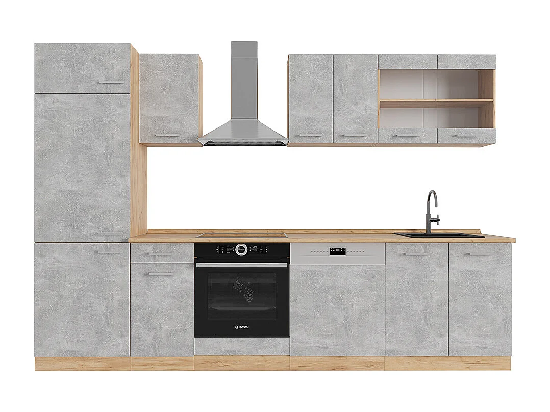 Cucina componibile calcestruzzo/quercia dorata 300x60x81.6 r-line