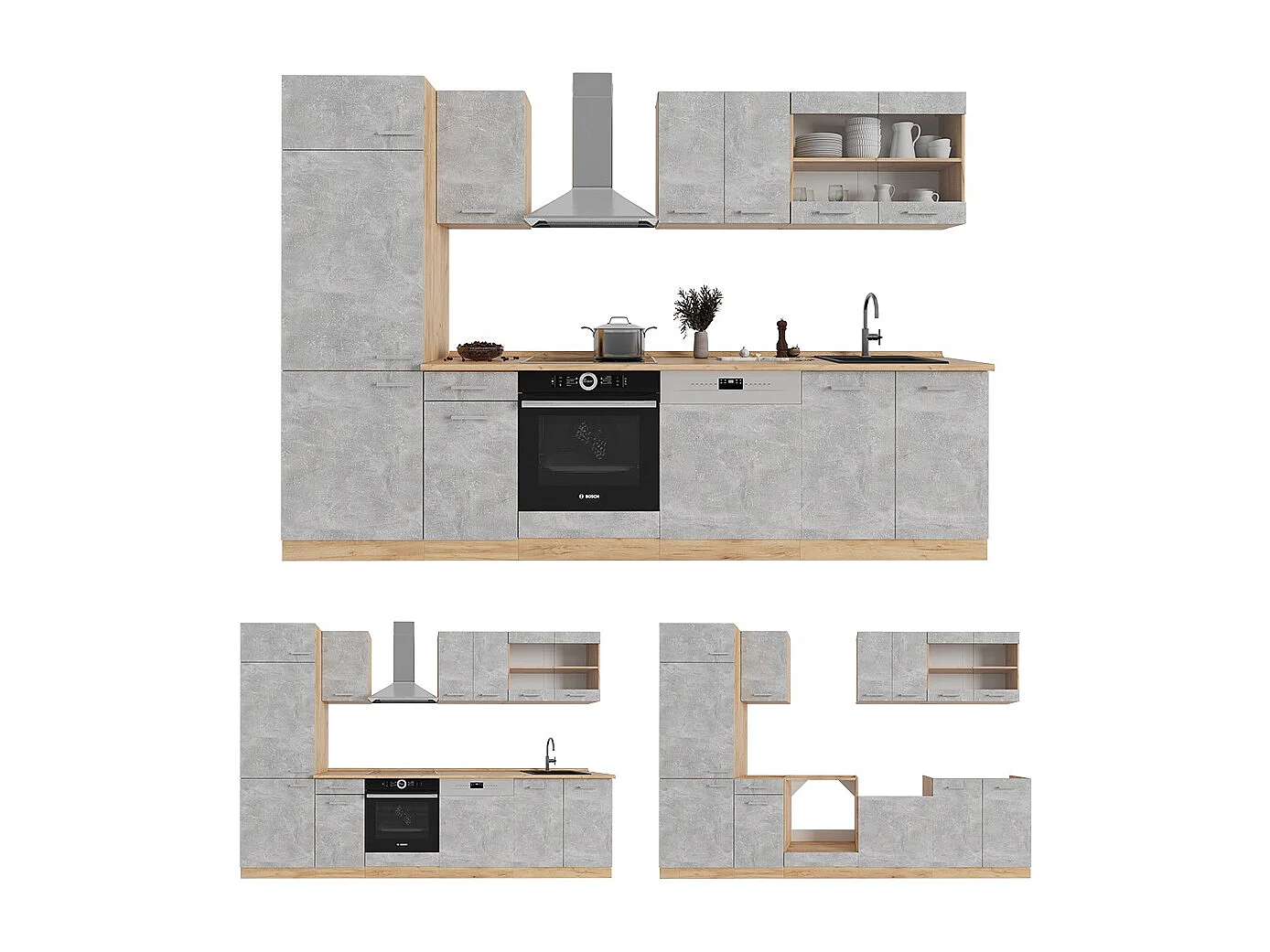 Cucina componibile calcestruzzo/quercia dorata 300x60x81.6 r-line