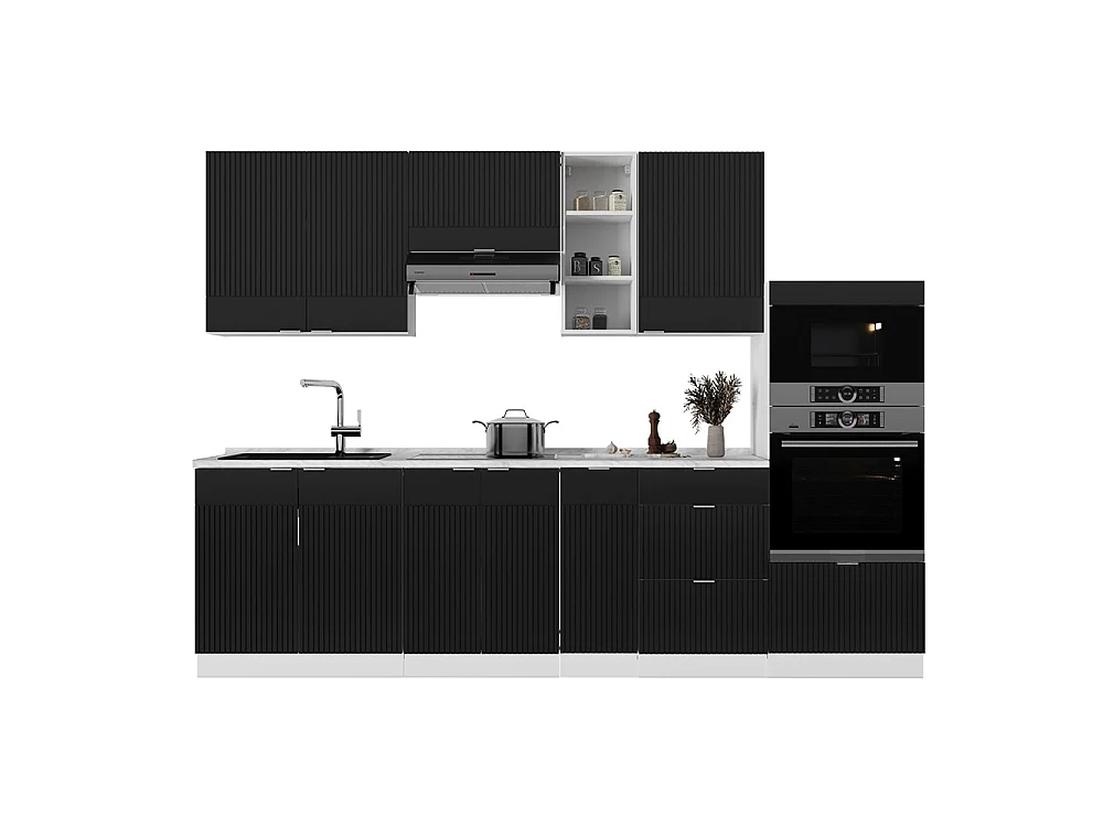 Mueble de cocina negro a rayas/blanco 280x60x81.6 fame-line
