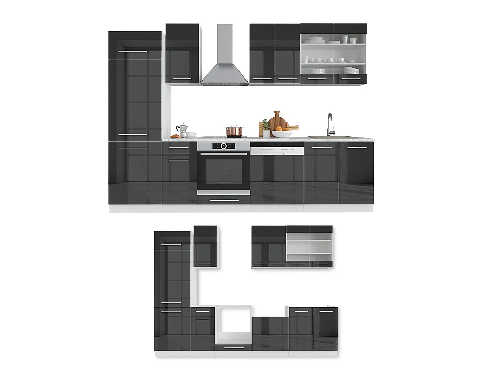Køkkenrække antracit højglans 300x46x81.6 fame-line