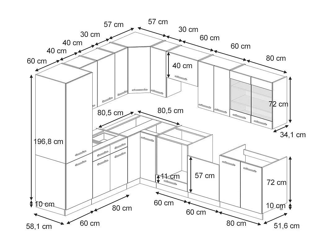 Cocina esquinera roble dorado 287x46x81.6 fame-line