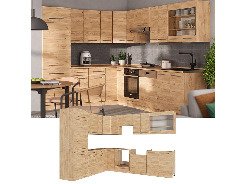 Eckküche goldkraft eiche 287x46x81.6 fame-line