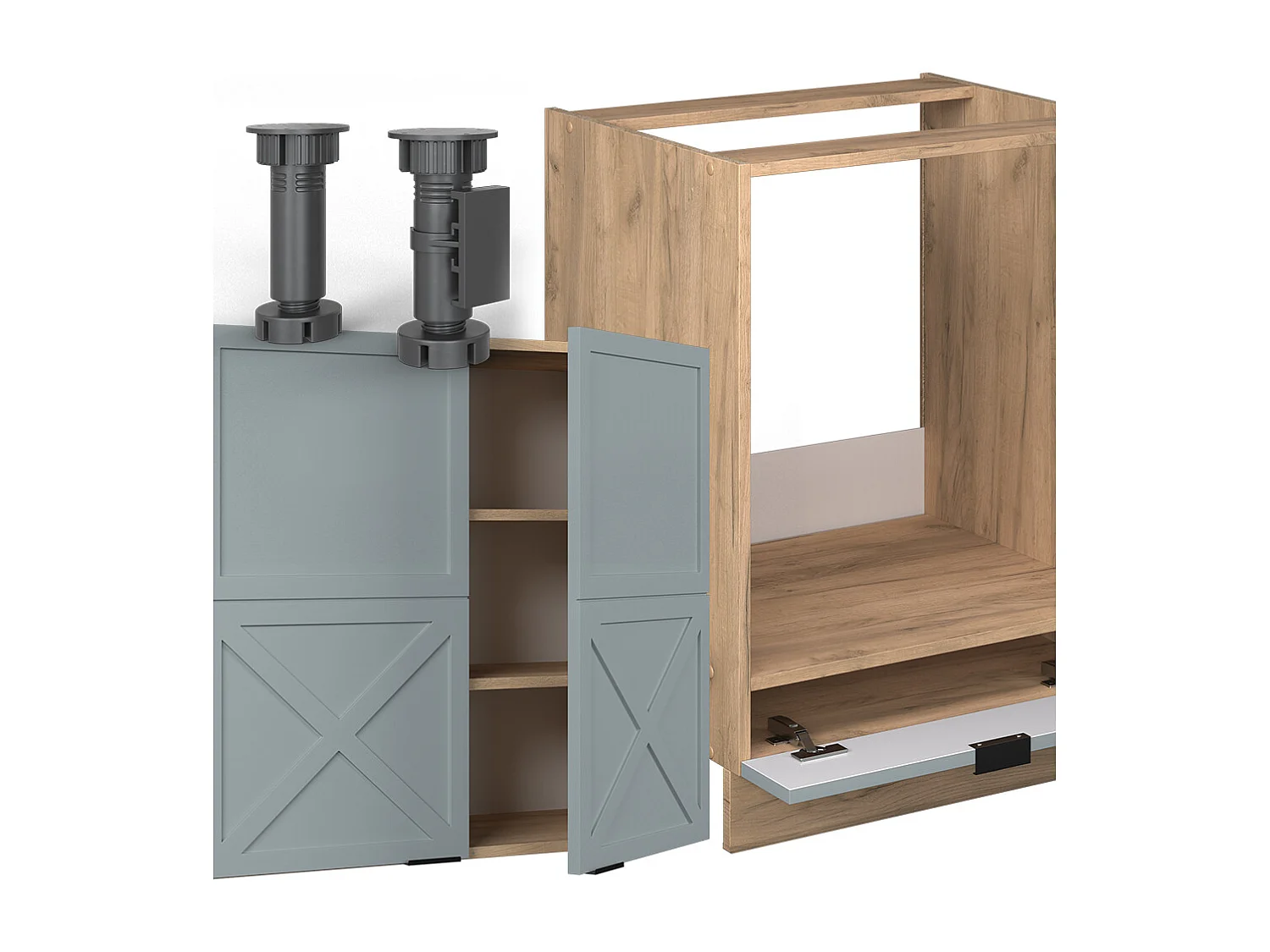 Cuisine en angle bleu clair-gris/chêne force dor 287x46x81.6 fame-line