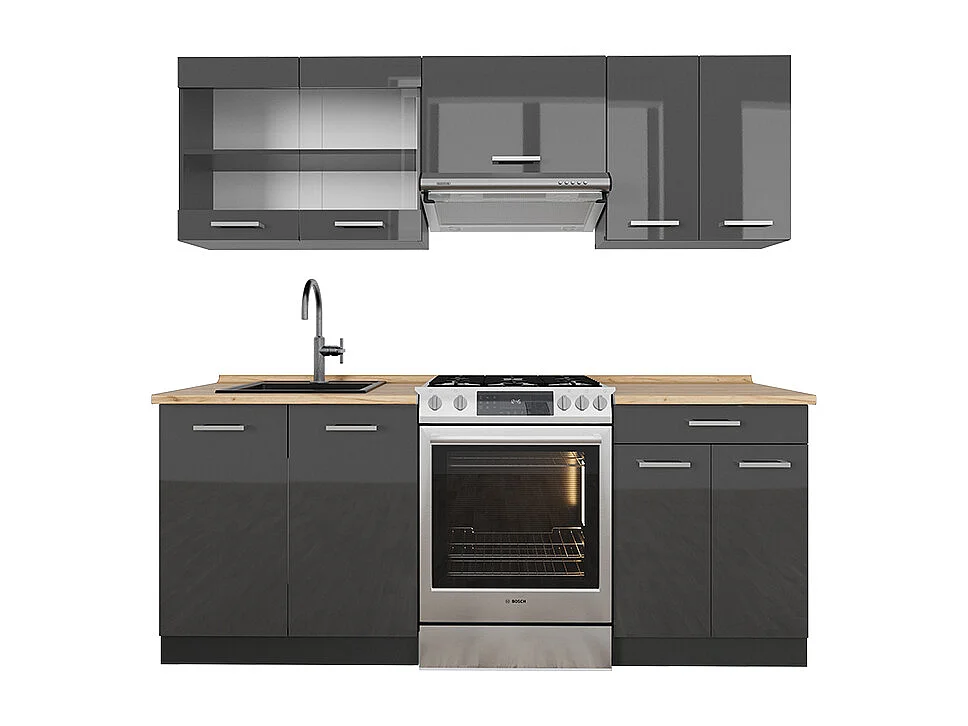 Mueble de cocina antracita brillo intenso/antracita 200x46x81.6 r-line