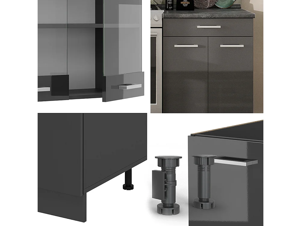 Mueble de cocina antracita brillo intenso/antracita 200x46x81.6 r-line