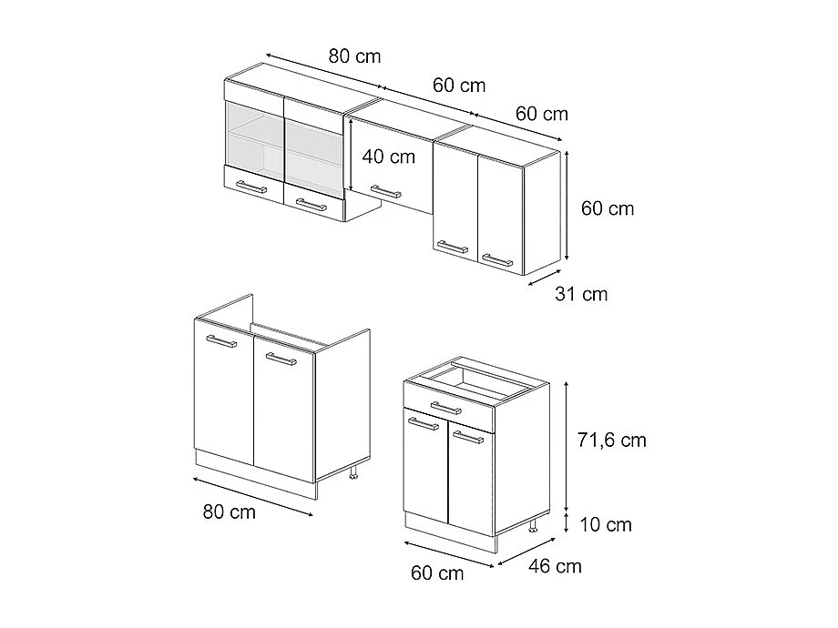 Cuisine anthracite brillant/anthracite 200x46x81.6 r-line