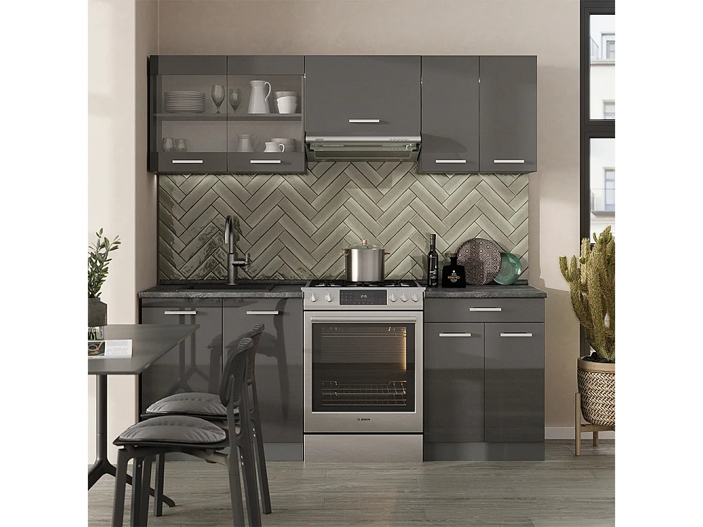 Cuisine anthracite brillant/anthracite 200x46x81.6 r-line