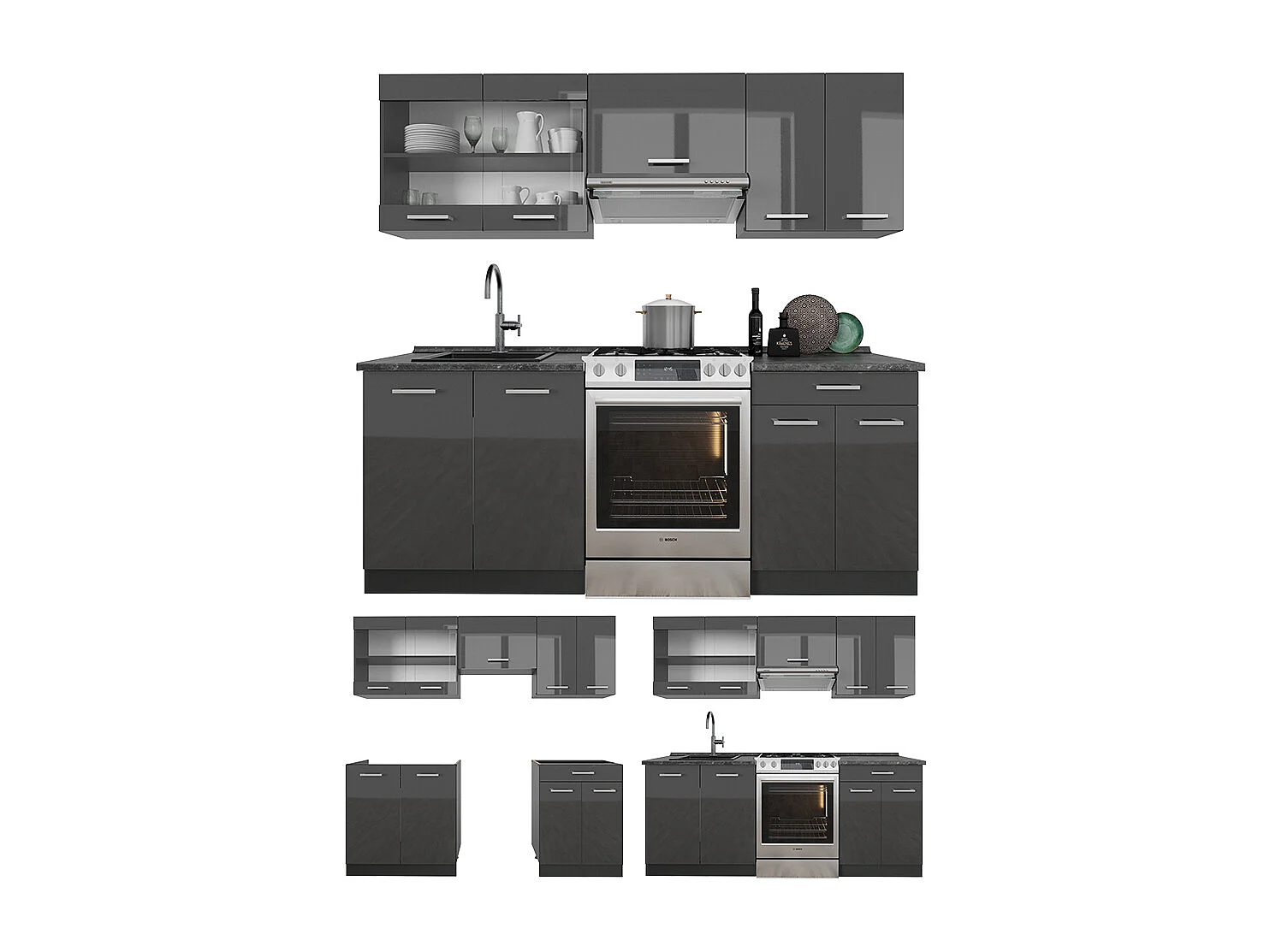 Cuisine anthracite brillant/anthracite 200x46x81.6 r-line