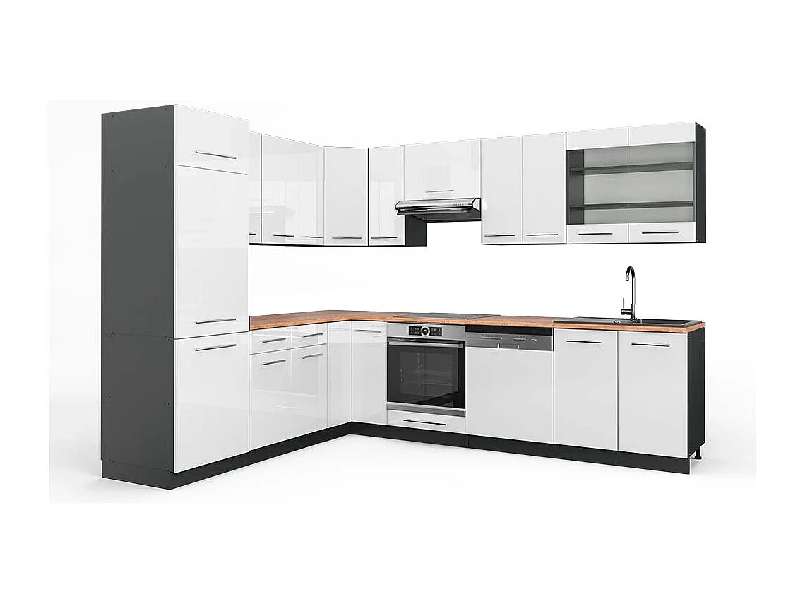 Cocina esquinera blanco brillo/antracita 287x60x81.6 fame-line