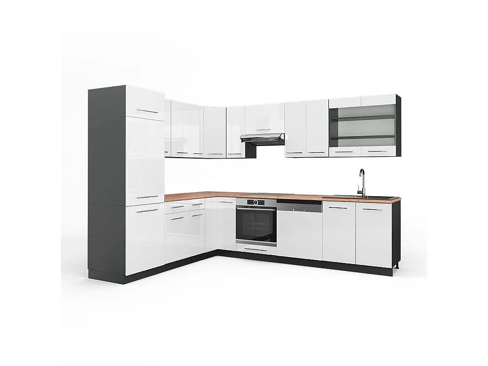 Hjørnekøkken hvid højglans/antracit 287x60x81.6 fame-line