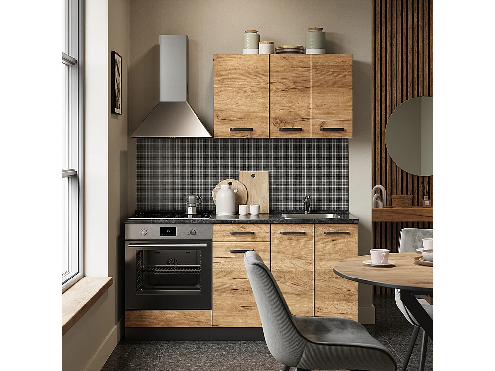 Cucina completa quercia dorata/antracite 160x46x81.6 r-line