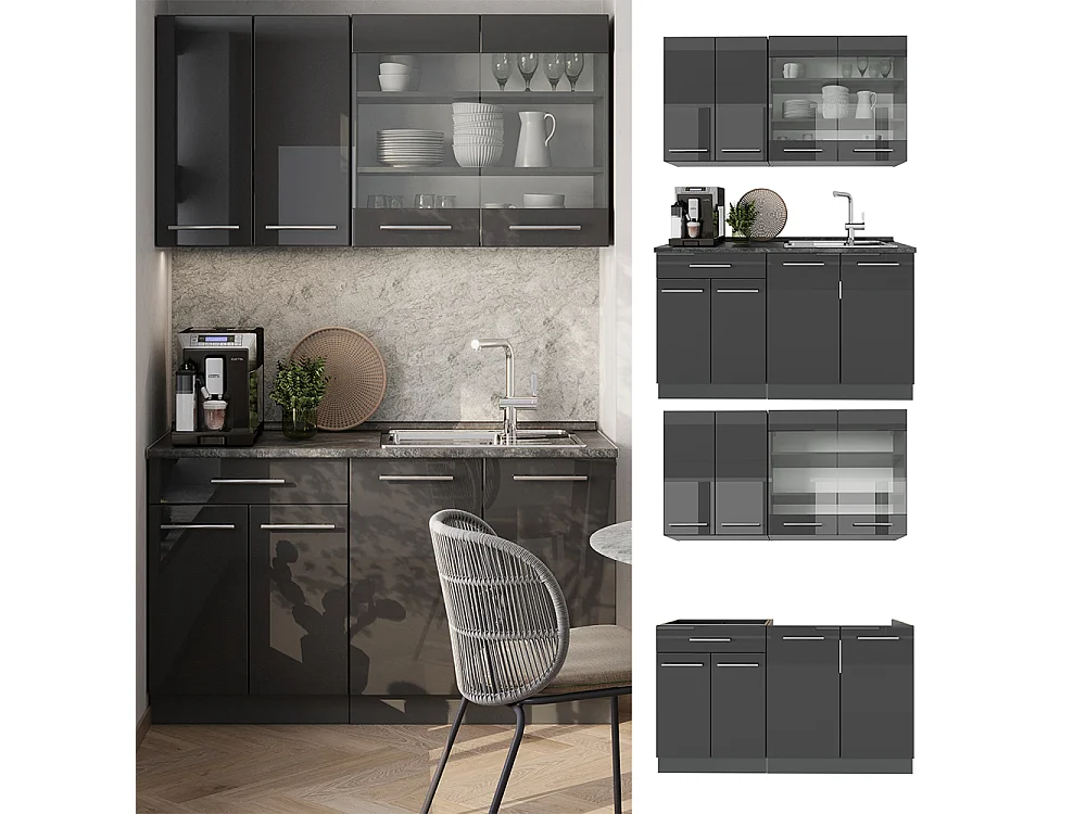 Cucina monoblocco antracite lucido 140x60x81.6 fame-line