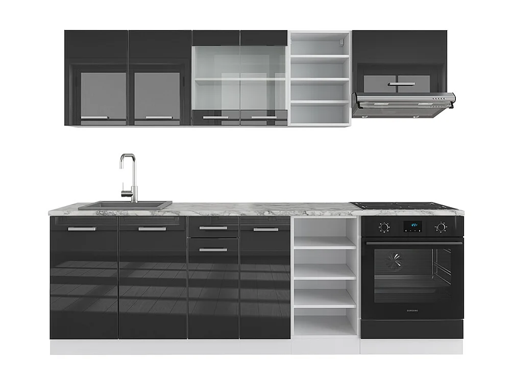 Cuisine anthracite brillant/blanc 240x60x81.6 r-line
