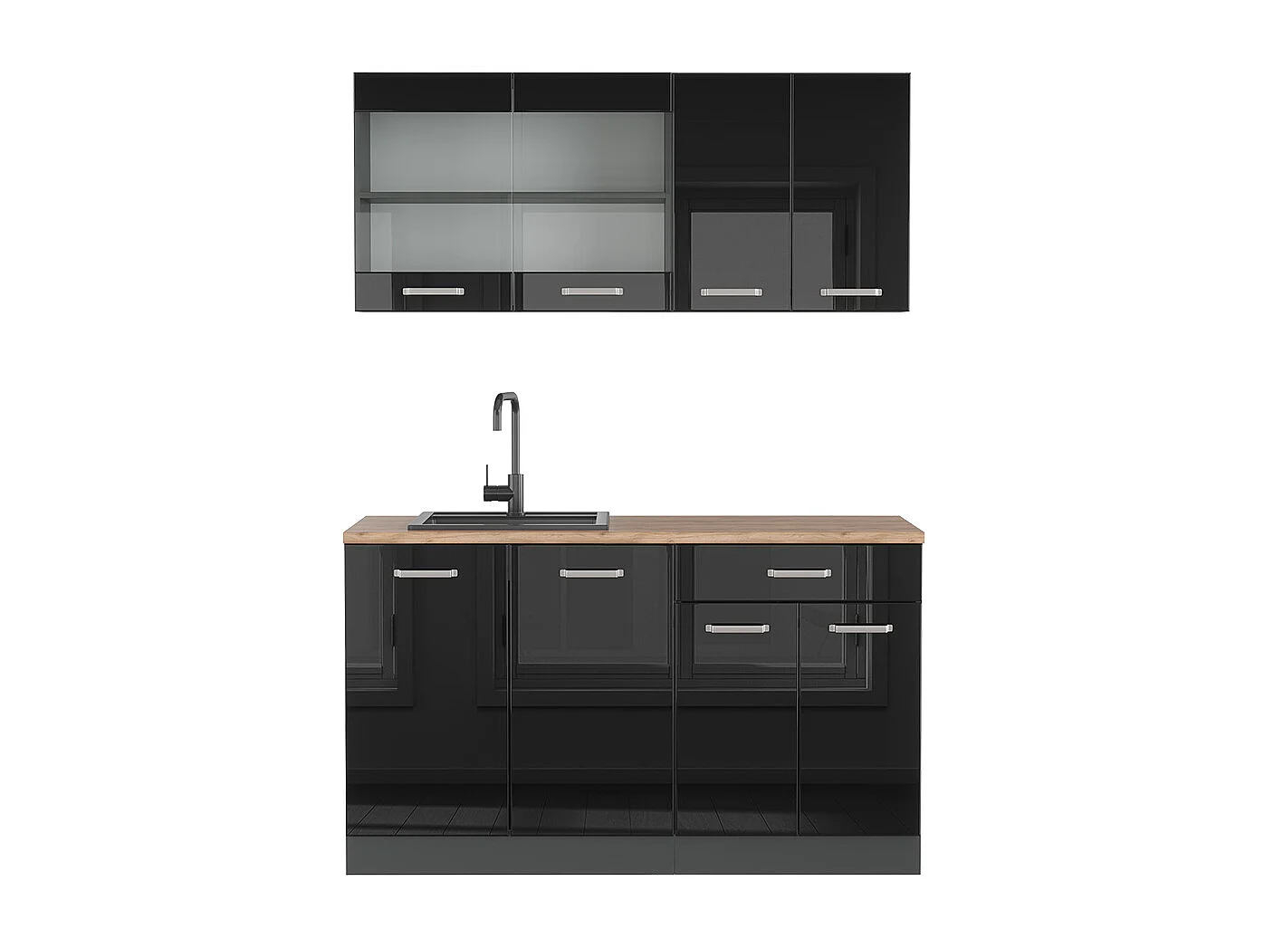Enskilt kök svart högblank/antracit 140x46x81.6 r-line