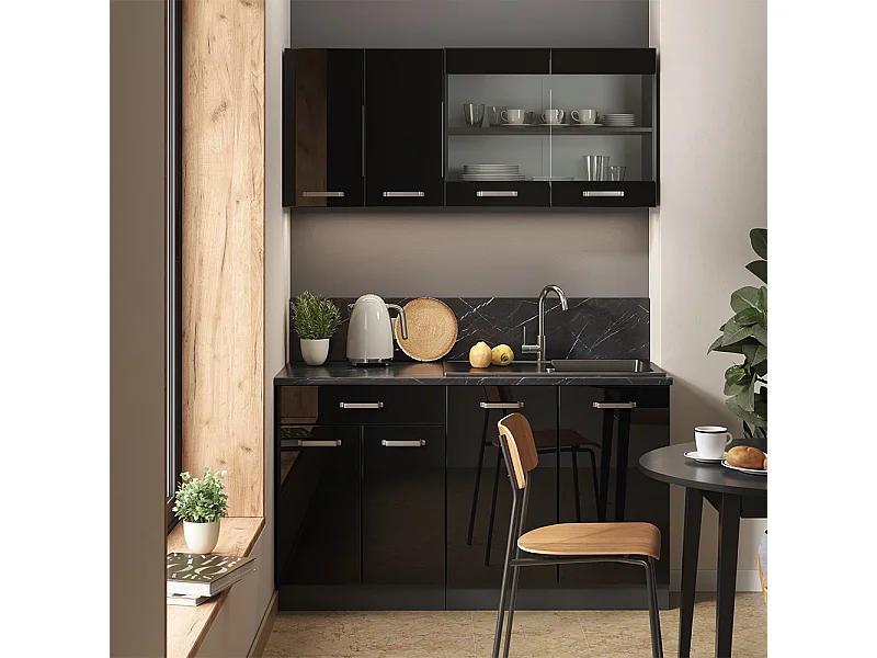 Eenpersoonskeuken hoogglans zwart/antraciet 140x46x81.6 r-line