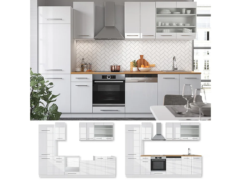 Mueble de cocina blanco alto brillo/blanco 300x60x81.6 fame-line