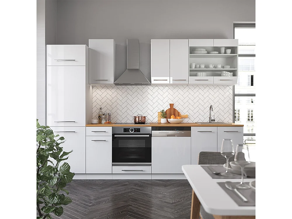 Mueble de cocina blanco alto brillo/blanco 300x60x81.6 fame-line