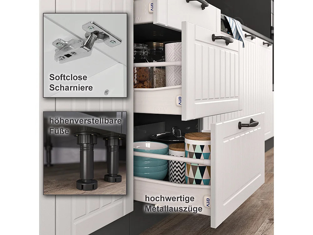 Cuisine blanc cottage/anthracite 140x46x81.6 fame-line