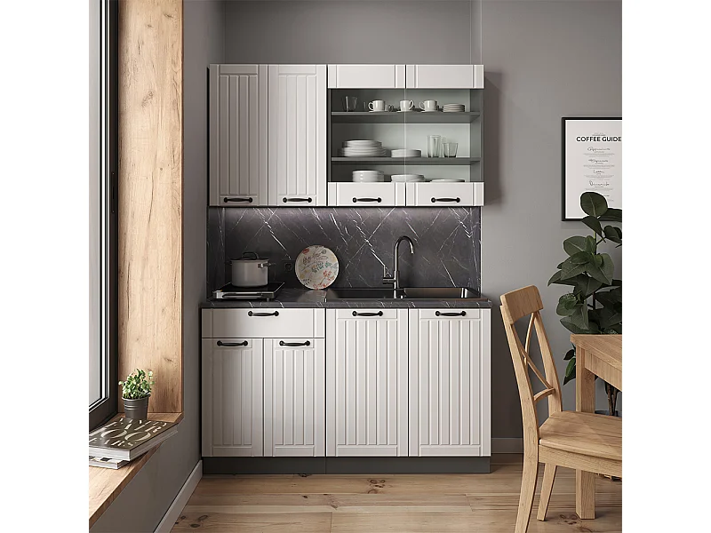 Cuisine blanc cottage/anthracite 140x46x81.6 fame-line