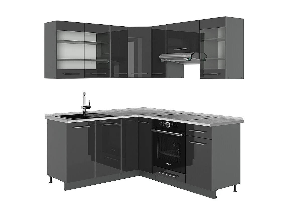 Cuisine en angle anthracite haute brillance 190x60x81.6 fame-line