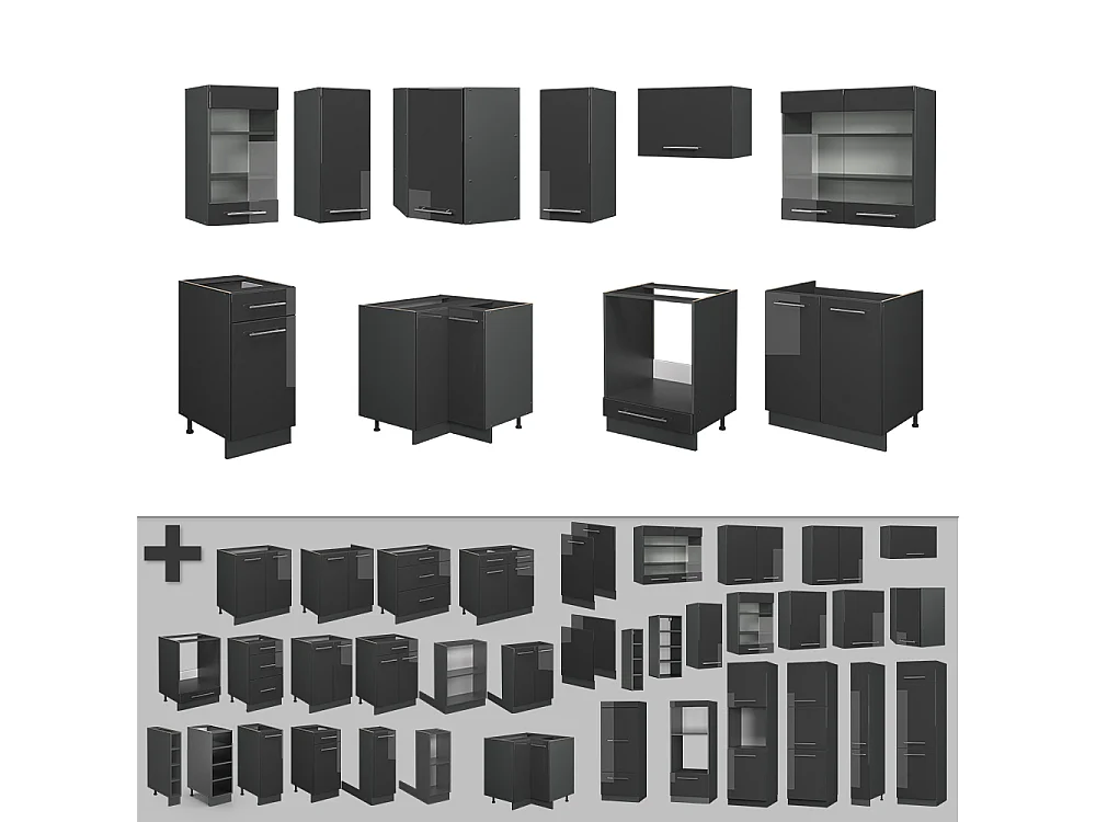 Cuisine en angle anthracite haute brillance 190x60x81.6 fame-line