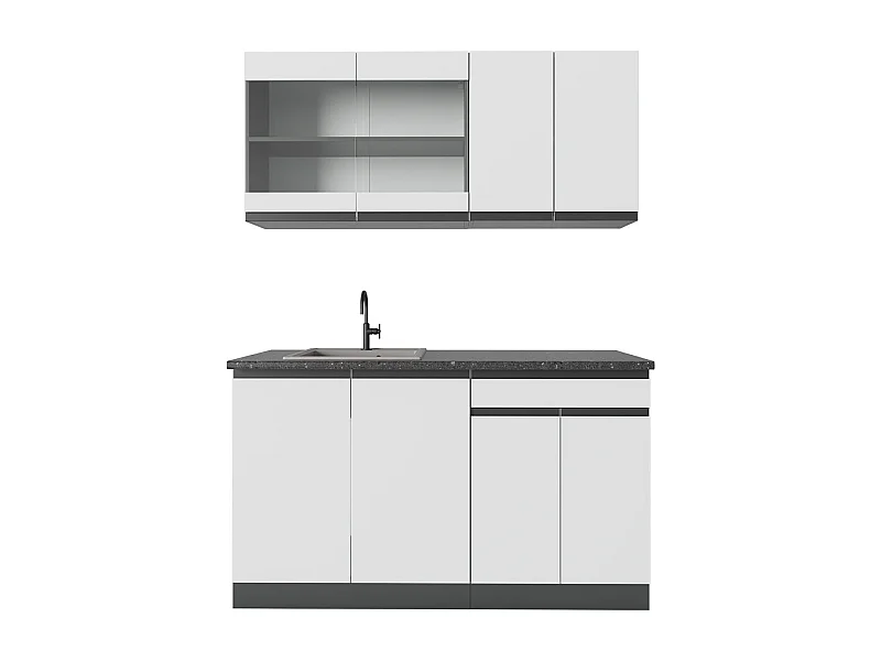 Cucina monoblocco bianco/antracite 140x60x81.6 r-line