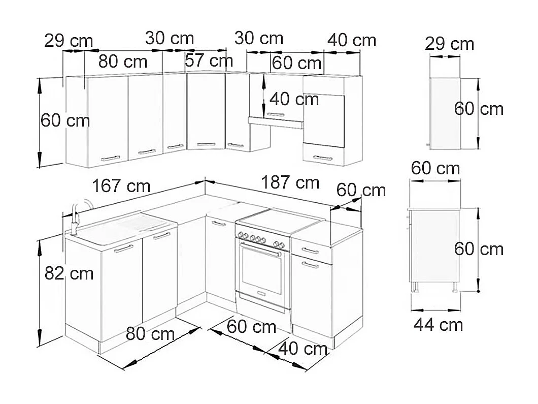 Cucina ad angolo grigio prezioso/bianco 190x60x81.6 rick