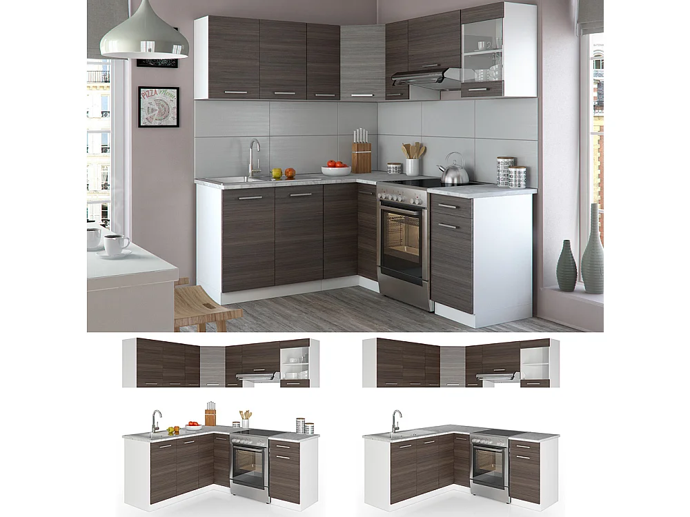 Cocina esquinera gris noble/blanco 187x60x81.6 r-line
