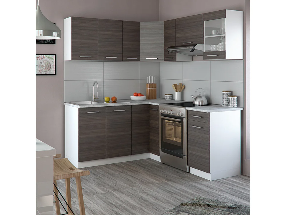 Cocina esquinera gris noble/blanco 187x60x81.6 r-line