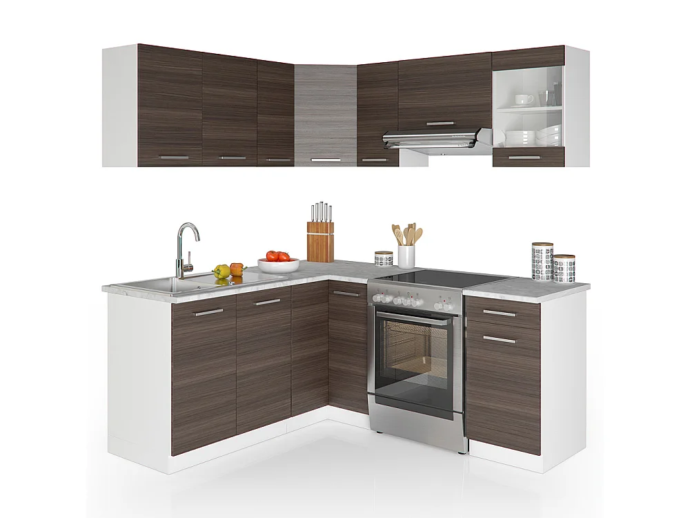 Cocina esquinera gris noble/blanco 187x60x81.6 r-line