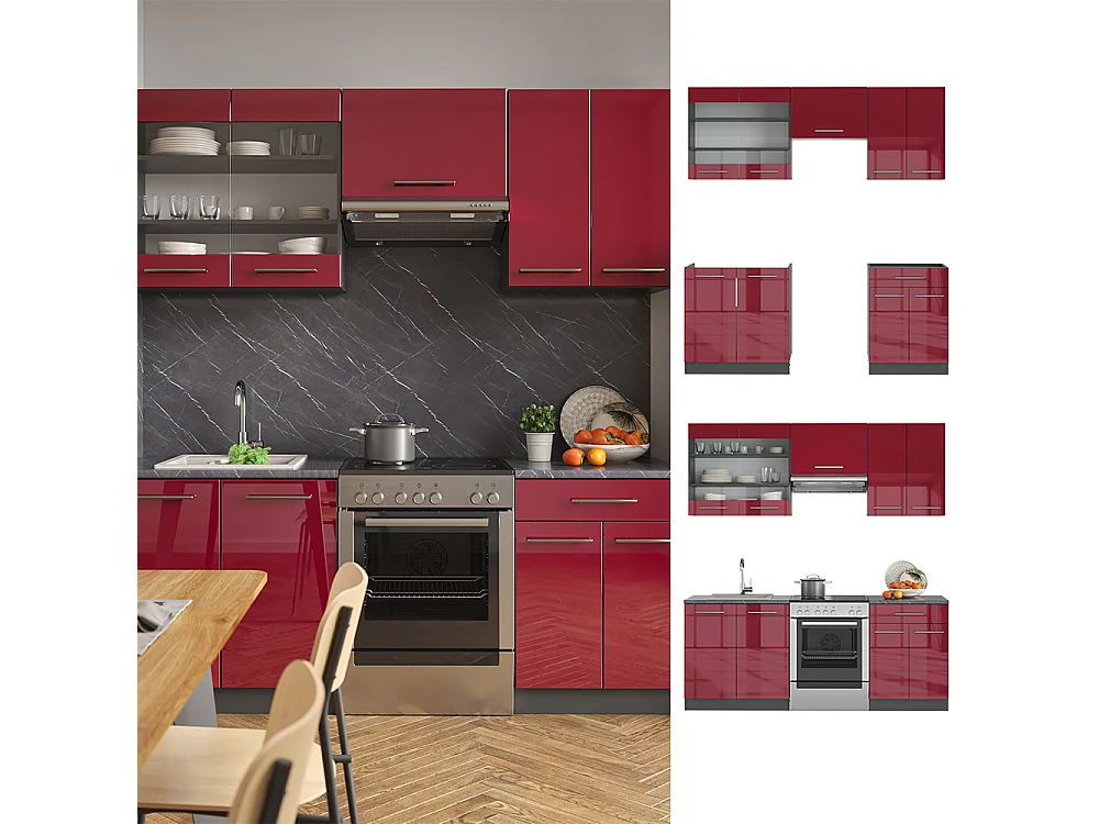 Kitchenette bordeaux alto brilho/antracite 200x60x81.6 fame-line