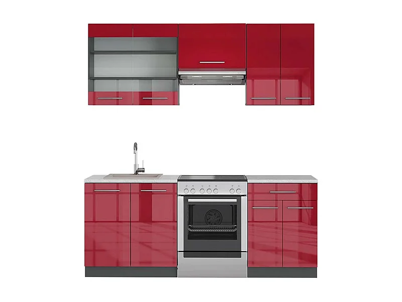 Complete keukeneenheid bordeaux hoogglans/antraciet 200x60x81.6 fame-line