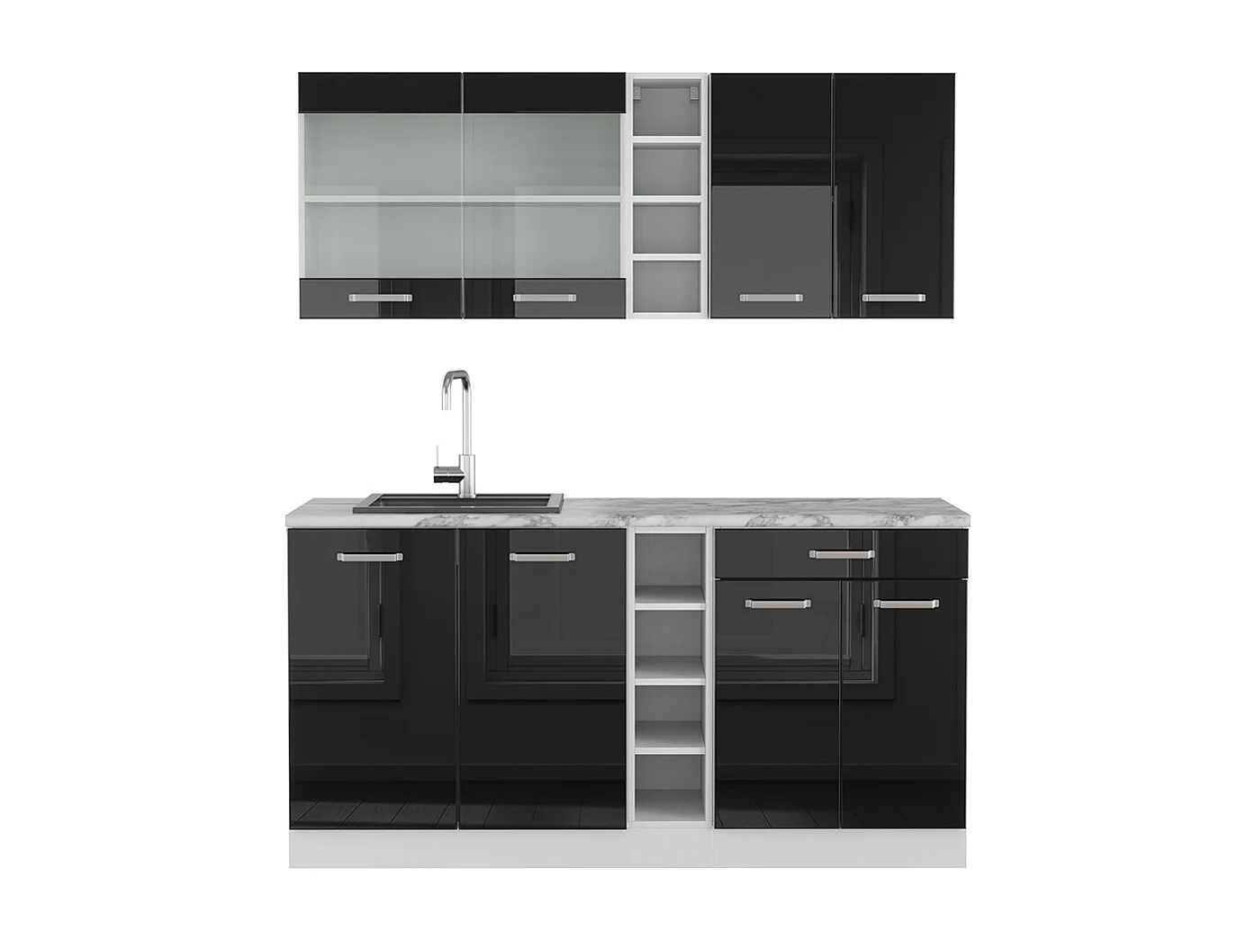 Cuisine noir brillant/blanc 160x46x81.6 r-line