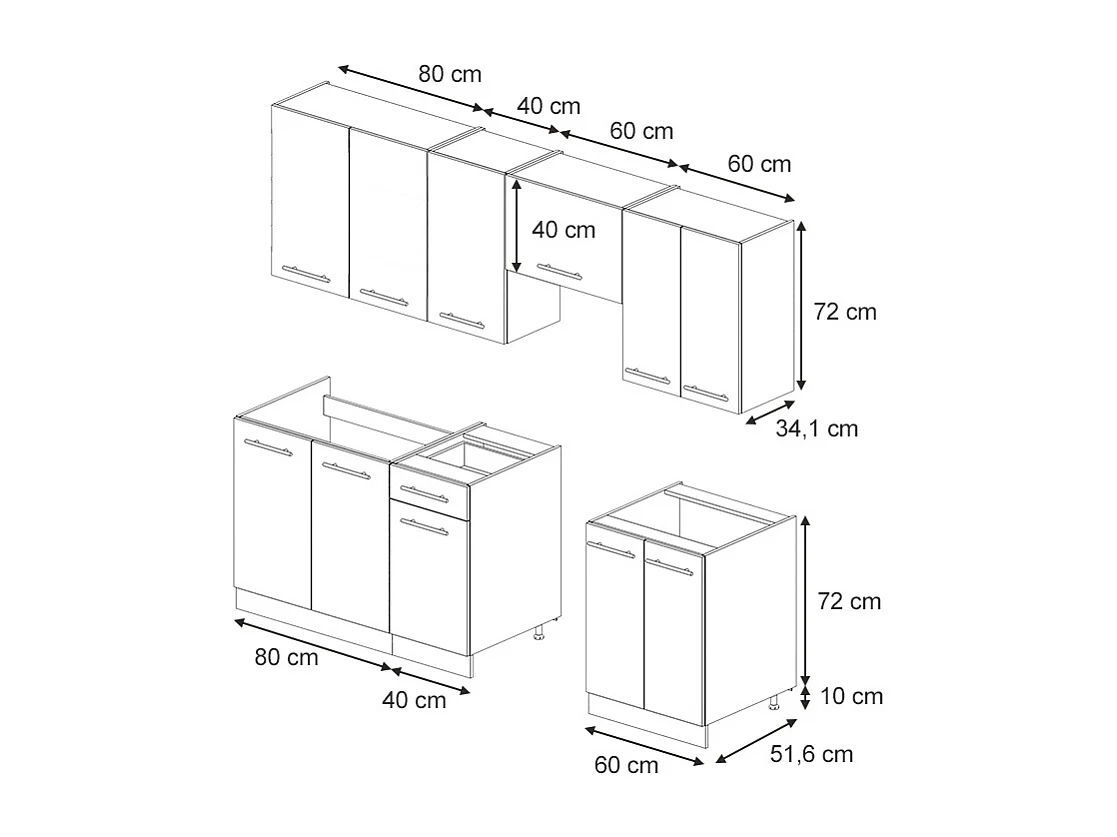 Mueble de cocina panel de roble/roble goldkraft 240x46x81.6 fame-line