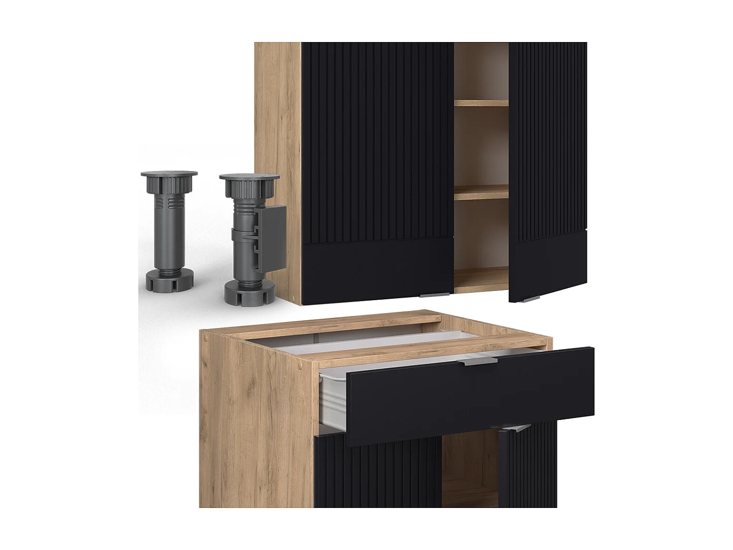 Singleküche schwarz gestreift/goldkraft eiche 140x60x81.6 fame-line