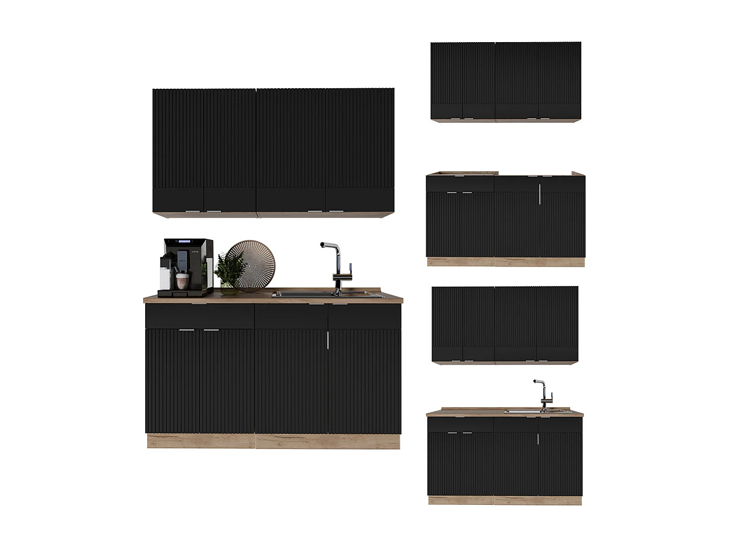Singleküche schwarz gestreift/goldkraft eiche 140x60x81.6 fame-line