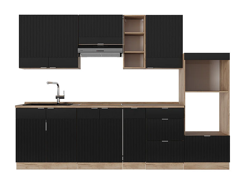 Cuisine noir rayé/chêne doré 280x60x81.6 fame-line