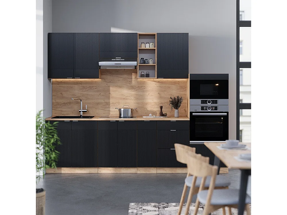 Mueble de cocina rayas negras/roble dorado 280x60x81.6 fame-line