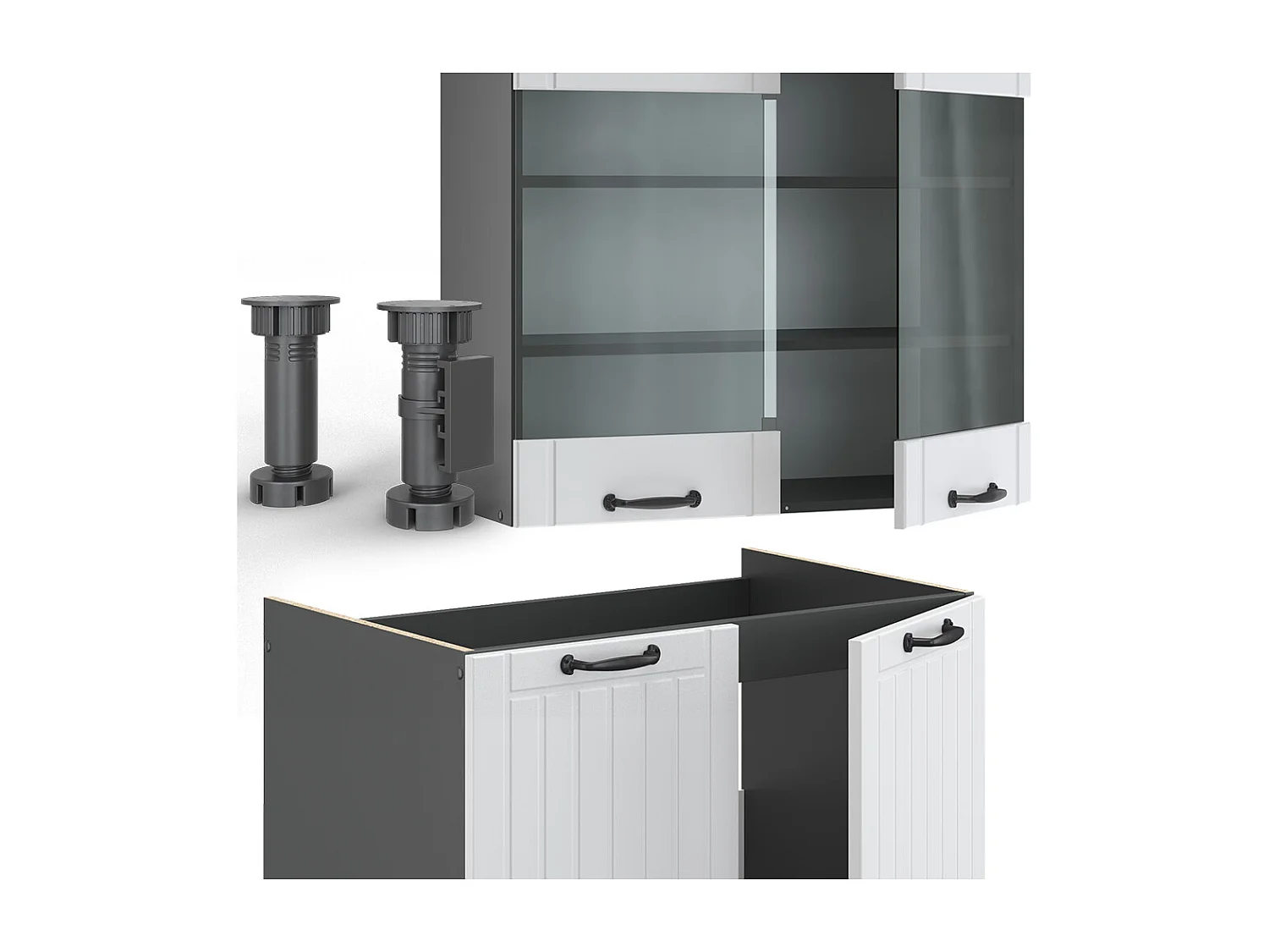 Mueble de cocina casa de campo blanca/antracita 235x60x81.6 fame-line