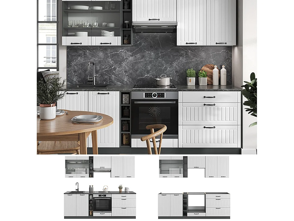 Mueble de cocina casa de campo blanca/antracita 235x60x81.6 fame-line