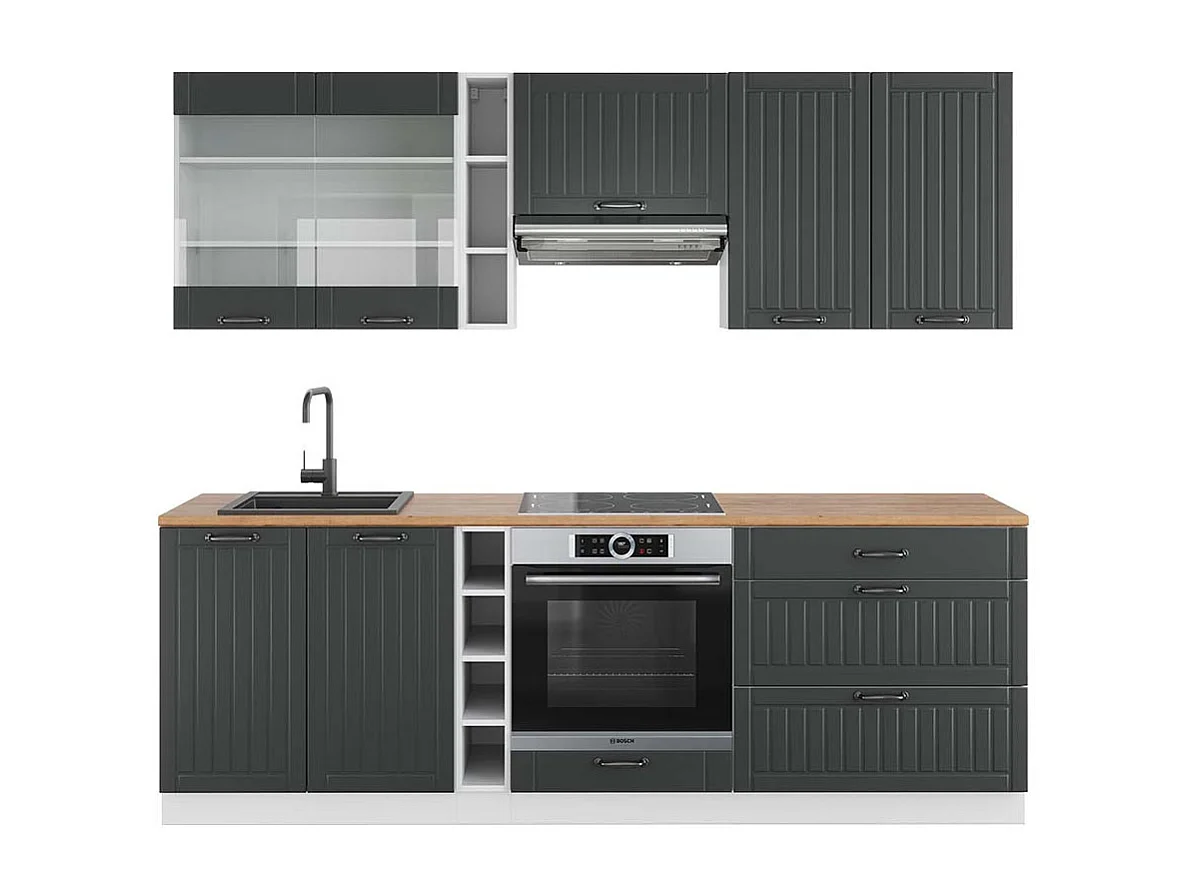 Cuisine anthracite maison de campagne/blanc 235x60x81.6 fame-line