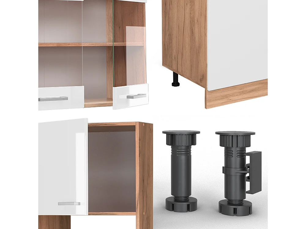 Mueble de cocina blanco brillo intenso/roble dorado 300x60x81.6 r-line